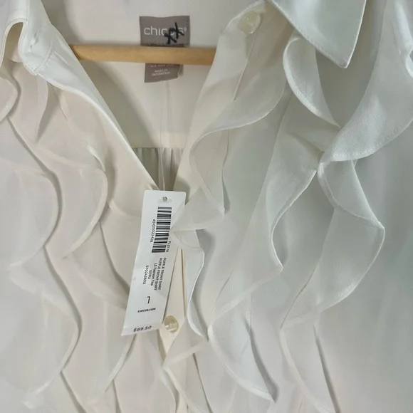 Chico's Women's White Ruffle Blouse Size L - Picture 4 of 8